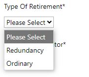 The employerHub Type of retirement selection